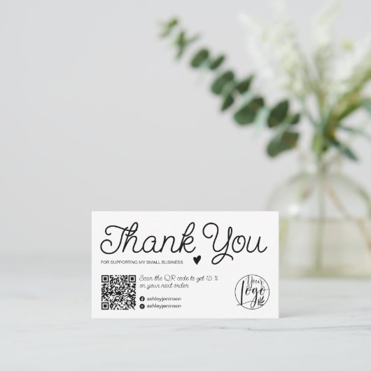 Moderne zwarte en witte orde dank u Qr-code Visitekaartje (Staand voorkant)