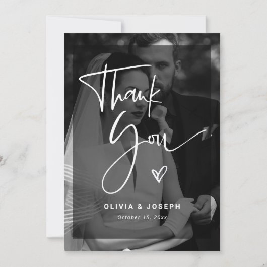 Moderne zwarte en witte overlay | Fotobruiloft Bedankkaart (Voorkant)