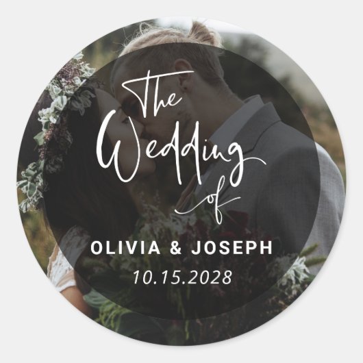 Moderne zwarte en witte overlay | Fotobruiloft Ronde Sticker (Voorkant)