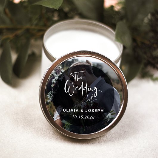 Moderne zwarte en witte overlay | Fotobruiloft Ronde Sticker