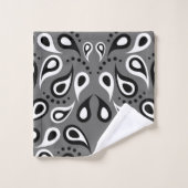Moderne zwarte en witte paisley op grijs bad handdoek (Wasdoekje)