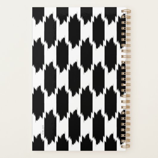Moderne zwarte en witte penseelstreken Persoonlijk Planner (Achterkant)