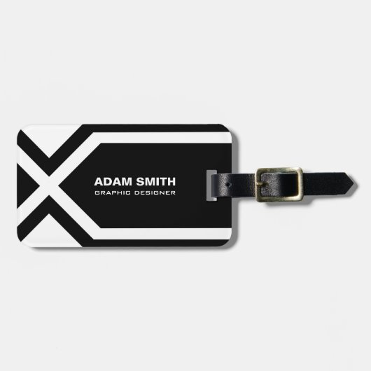 Moderne zwarte en witte persoonlijke aangepaste na bagagelabel (Voorkant horizontaal)