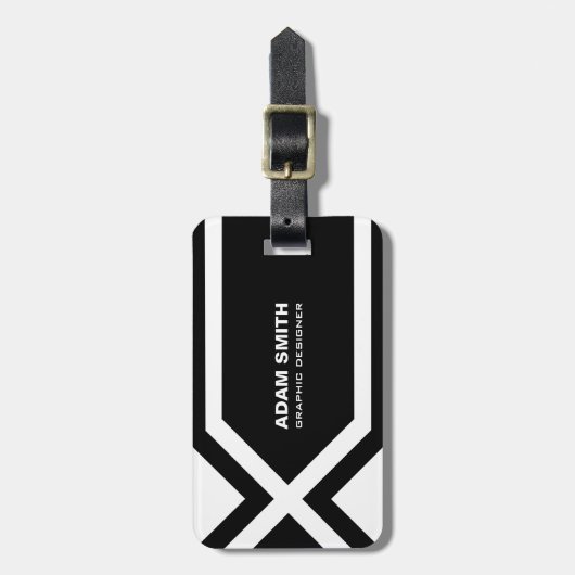 Moderne zwarte en witte persoonlijke aangepaste na bagagelabel (Voorkant verticaal)