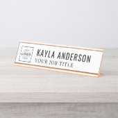 Moderne zwarte en witte persoonlijke zakelijke Log Bureau Naambordje (Voorkant)