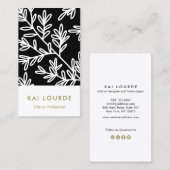 Moderne zwarte en witte Plant lederen patroon Visitekaartje (Voorkant / Achterkant)