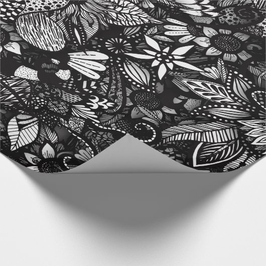 Moderne, zwarte en witte, platte inkool cadeaupapier (Hoek)
