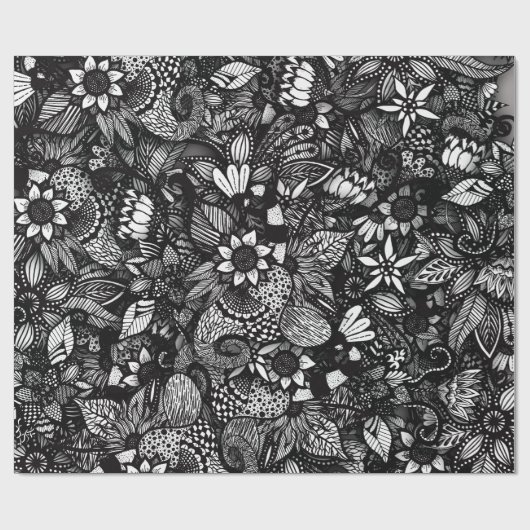 Moderne, zwarte en witte, platte inkool cadeaupapier (Vlak)