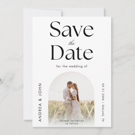 Moderne zwarte en witte pleister foto Schone vlakt Save The Date (Voorkant)