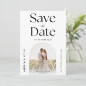 Moderne zwarte en witte pleister foto Schone vlakt Save The Date (Staand voorkant)