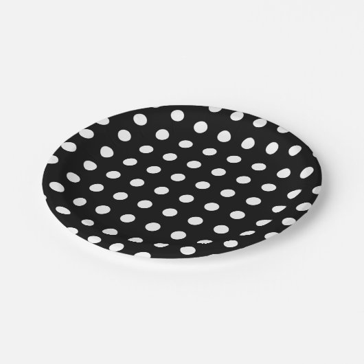 Moderne zwarte en witte poka-dots papieren bordje (Gekanteld)