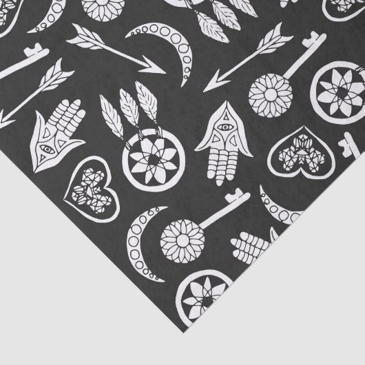 Moderne, zwarte en witte, populaire symbolen tissuepapier (Detail)