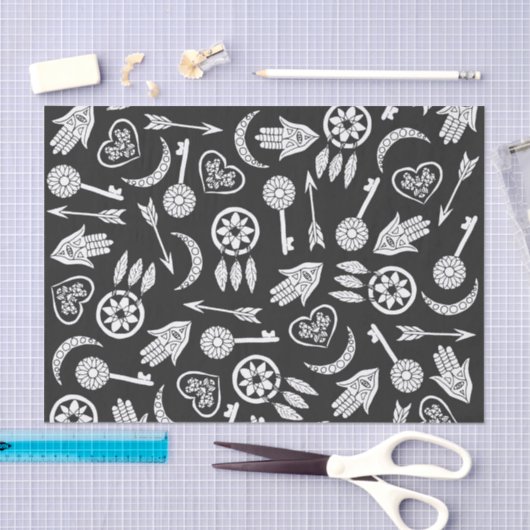 Moderne, zwarte en witte, populaire symbolen tissuepapier (Craft)