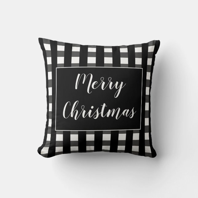 Moderne Zwarte En Witte Prettig Kerstmis Chic Kussen (Voorkant)