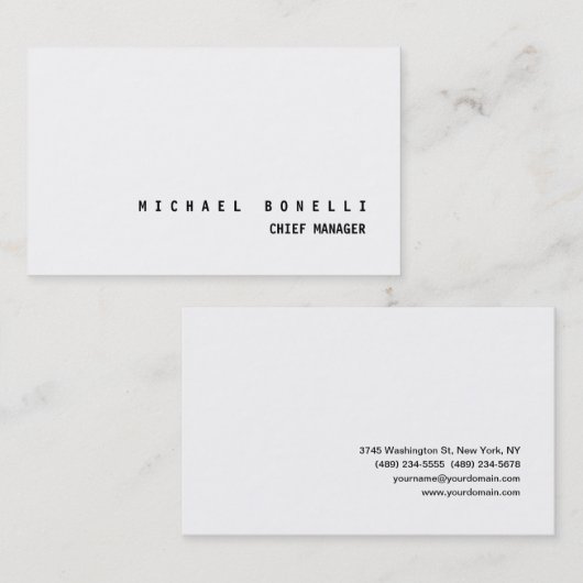 Moderne, zwarte en witte, professionele minimalist visitekaartje (Voorkant / Achterkant)