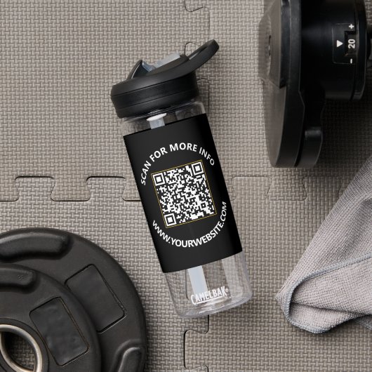 Moderne zwarte en witte QR-code, aangepaste tekst Waterfles (Gym)