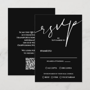 Moderne Zwarte en Witte QR Code Huwelijk RSVP Kaartje