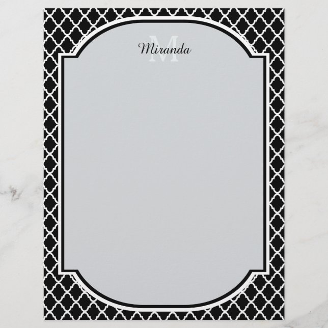 Moderne zwarte en witte Quatrefoil Monogramnaam (Voorkant)