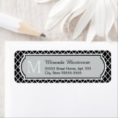 Moderne zwarte en witte Quatrefoil Monogramnaam Etiket (Insitu)