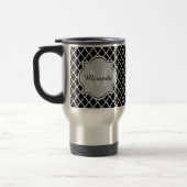 Moderne zwarte en witte Quatrefoil Monogramnaam Reisbeker (Links)
