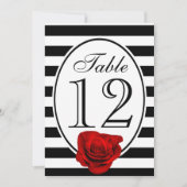 Moderne Zwarte en Witte Rode Roos Trouwtafelkaart Kaart (Voorkant)