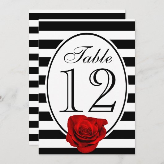 Moderne Zwarte en Witte Rode Roos Trouwtafelkaart Kaart (Voorkant / Achterkant)