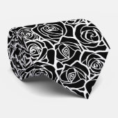 Moderne zwarte en witte rozen chic bloempatroon  stropdas (Opgerold)