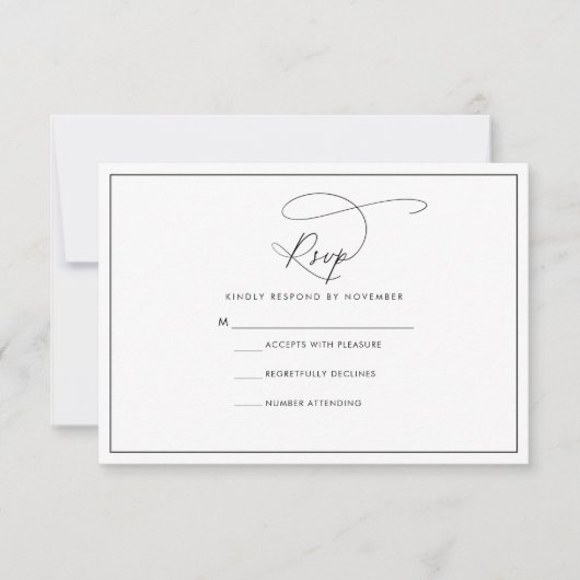 Moderne zwarte en witte RSVP-kaart RSVP Kaartje (Voorkant)