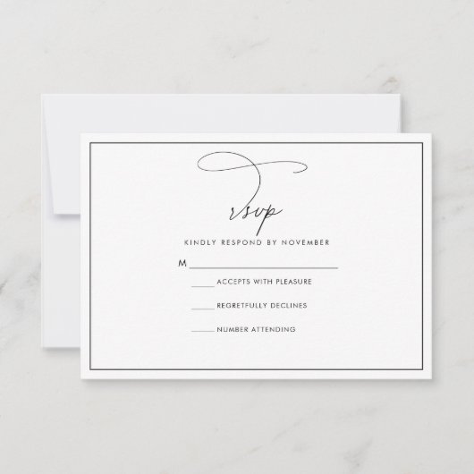 Moderne zwarte en witte RSVP-kaart RSVP Kaartje (Voorkant)