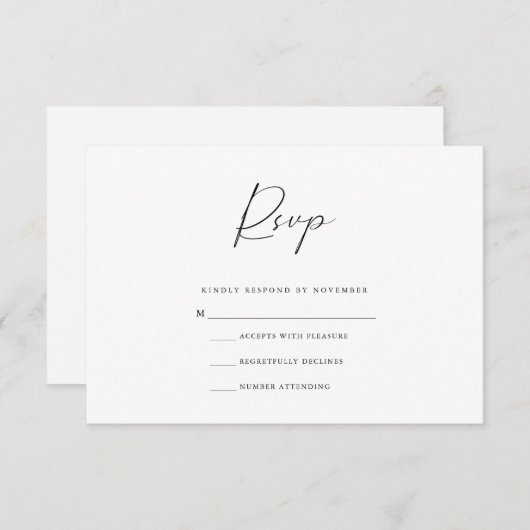 Moderne zwarte en witte RSVP-kaart RSVP Kaartje (Voorkant / Achterkant)