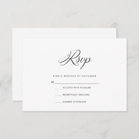 Moderne zwarte en witte RSVP-kaart RSVP Kaartje (Voorkant / Achterkant)