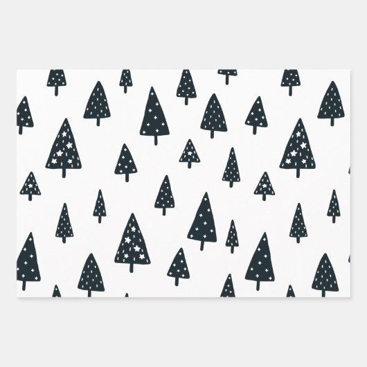 Moderne zwarte en witte Scandinavische kerstbomen Inpakpapier Vel (Voorkant)