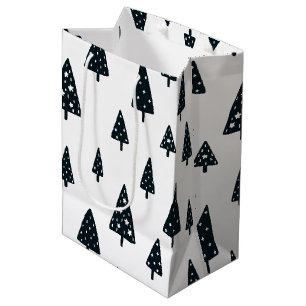 Moderne zwarte en witte Scandinavische kerstbomen Medium Cadeauzakje