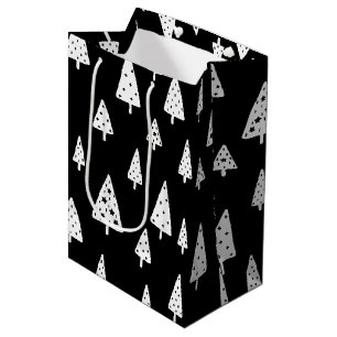 Moderne zwarte en witte Scandinavische kerstbomen Medium Cadeauzakje