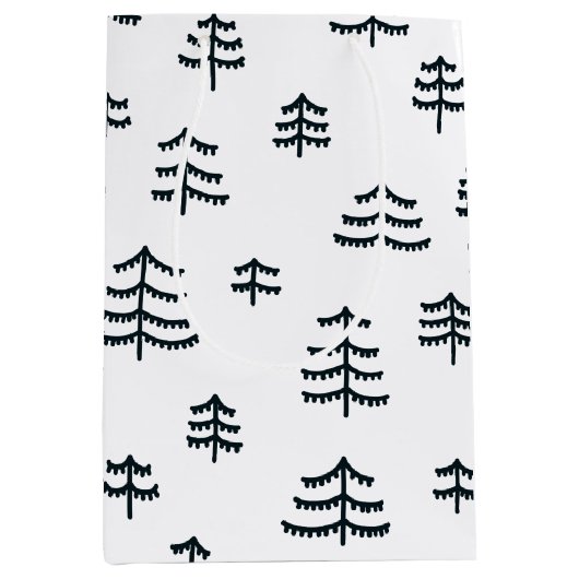 Moderne zwarte en witte Scandinavische kerstbomen Medium Cadeauzakje (Voorkant)