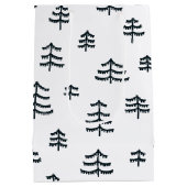 Moderne zwarte en witte Scandinavische kerstbomen Medium Cadeauzakje (Achterkant)