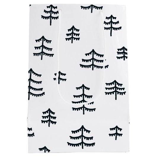 Moderne zwarte en witte Scandinavische kerstbomen Medium Cadeauzakje (Achterkant)