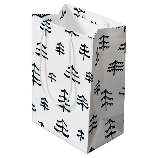 Moderne zwarte en witte Scandinavische kerstbomen Medium Cadeauzakje (Achterkant Gekanteld)