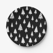 Moderne zwarte en witte Scandinavische kerstbomen Papieren Bordje (Voorkant)