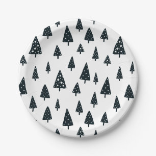 Moderne zwarte en witte Scandinavische kerstbomen Papieren Bordje