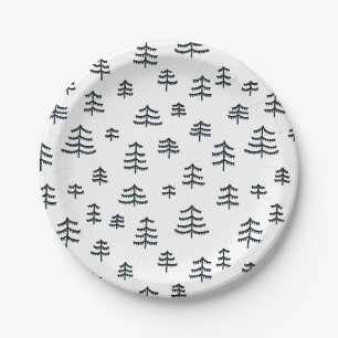 Moderne zwarte en witte Scandinavische kerstbomen Papieren Bordje