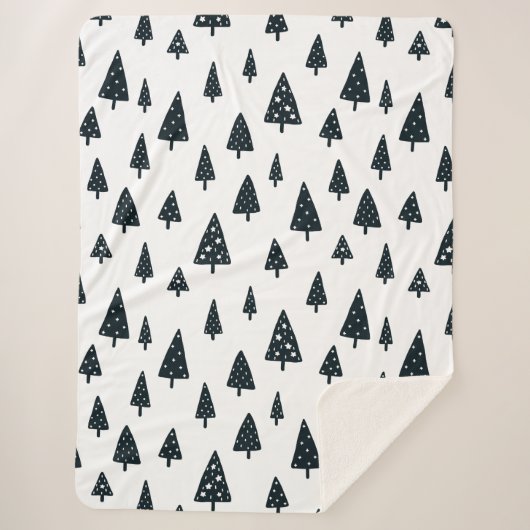 Moderne zwarte en witte Scandinavische kerstbomen Sherpa Deken (Voorkant)
