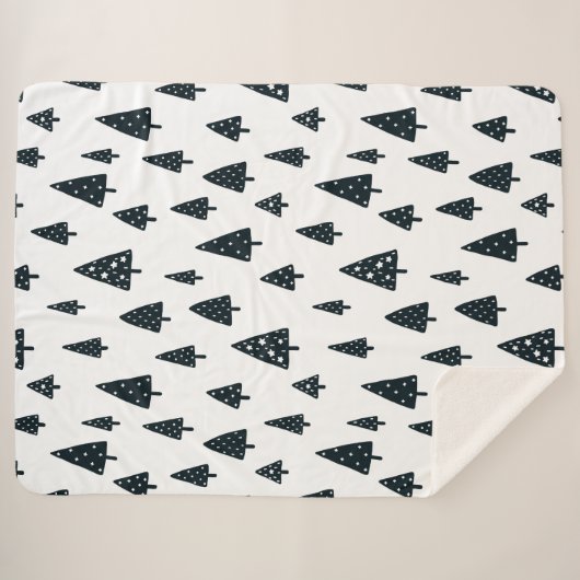 Moderne zwarte en witte Scandinavische kerstbomen Sherpa Deken (Voorkant (horizontaal))