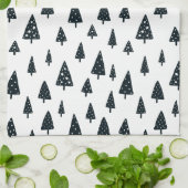 Moderne zwarte en witte Scandinavische kerstbomen Theedoek (Gevouwen)