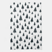 Moderne zwarte en witte Scandinavische kerstbomen Theedoek (Verticaal)