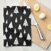 Moderne zwarte en witte Scandinavische kerstbomen Theedoek (Quarter Fold)