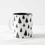 Moderne zwarte en witte Scandinavische kerstbomen Tweekleurige Koffiemok (Voorkant links)