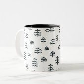 Moderne zwarte en witte Scandinavische kerstbomen Tweekleurige Koffiemok (Voorkant links)
