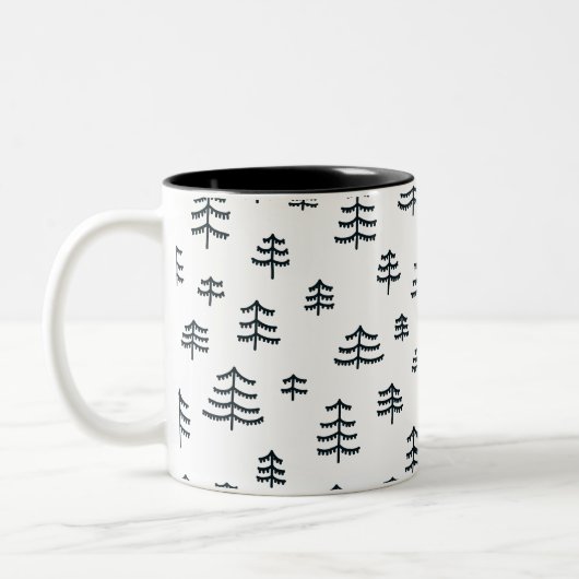 Moderne zwarte en witte Scandinavische kerstbomen Tweekleurige Koffiemok (Links)