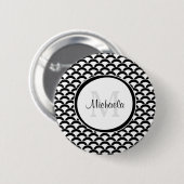Moderne zwarte en witte schelpen Monogram en naam Ronde Button 5,7 Cm (Voorkant /achterkant)